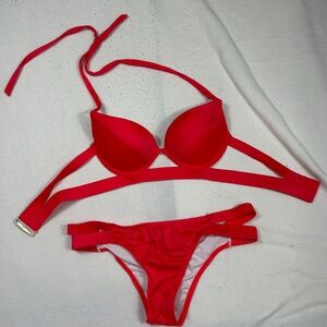 Victoria Secret Red Bikini Swimsuit 34B Top & Small Bottoms